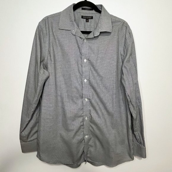 Banana Republic Black Houndstooth Button Up Non Iron Standard Fit Shirt - Picture 1 of 8